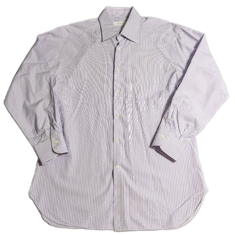 Ermenegildo Zegna Mens Purple Stripe Dress Shirt 100% Cotton 17 43 EUC‎